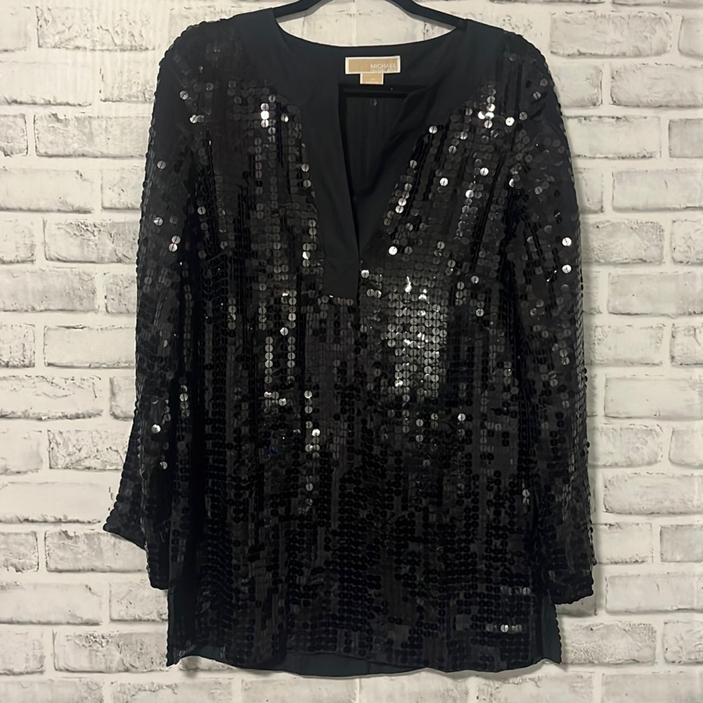 Michael Kors Black Sequins Long Sleeve Shirt | Size: Medium